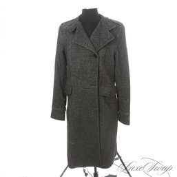 HIGH QUALITY THEORY MADE IN USA LUXURIOUS ALPACA BLEND GREY BIAS STRIPE FLANNEL MILITARISTIC COAT L