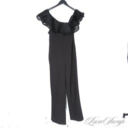 TOTALLY KILLER X BY NBD BLACK STRETCH BEADED RUFFLED COLLAR ONESIE JUMPSUIT M