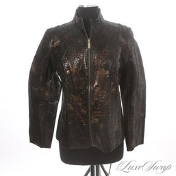 BRAND NEW WITH TAGS $298 CHICOS EXOTIC GLAM 100 PERCENT LEATHER BRONZE WASHED CROCODILE PRINT JACKET 1