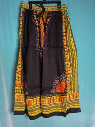 New Without Tags Laddi Black Dashiki Print Cotton Elastic Waist Skirt  One Size