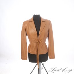 HIGH QUALITY NEAR MINT ANONYMOUS CARAMEL VICUNA BROWN NAPPA LEATHER TRIPLE STRING TIE JACKET M