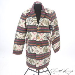 INSANELY GOOD BRAND NEW WITH TAGS BHUTAN YATRA THICK CHUNKY TIBETAN EMBROIDERED TWEED LONG COAT L