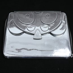 BRAND NEW WITHOUT TAGS NICOPANDA SILVER FOIL CHROME METALLIC FLAP EXPANDABLE LARGE CLUTCH