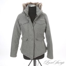 NEAR MINT AND EXPENSIVE WOMENS EDDIE BAUER STEEL GREY 'WEATHEREDGE' DUVET DOWN FILLED PUFFER COAT M