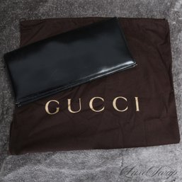 ABSOLUTELY BANANAS SEXY TOM FORD ERA GUCCI MADE IN ITALY BLACK LEATHER RECTANGULAR LARGE CLUTCH BAG