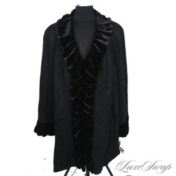 PLUS SIZE : BRAND NEW WITH TAGS INTERNATIONAL CONCEPTS BLACK RUFFLED VELVET TRIM LONG COAT WOMENS 3XL