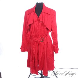 PLUS SIZE : BRAND NEW WITH TAGS ASHLEY STEWART BRIGHT LIPSTICK RED BELTED TRENCH COAT 22/24