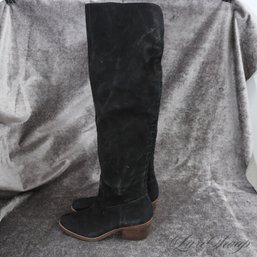 DAAAANG LOOK AT THESE! LUCKY BRAND BLACK CHINGALLE SUEDE OVER THE KNEE SIDE ZIP BOOTS 9