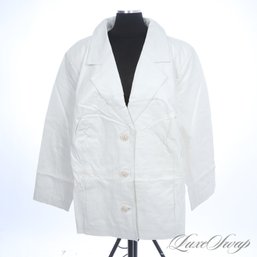 PLUS SIZE : BRAND NEW WITH TAGS JESSICA LONDON CHALK WHITE FULL LEATHER CAR COAT JACKET 26