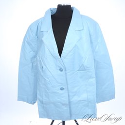 PLUS SIZE : BRAND NEW WITH TAGS JESSICA LONDON POWDER BLUE FULL LEATHER CAR COAT JACKET 26