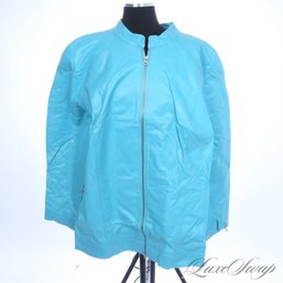 PLUS SIZE : BRAND NEW WITH TAGS JESSICA LONDON TIFFANY BLUE FULL LEATHER MOTORCYCLE COAT JACKET 26