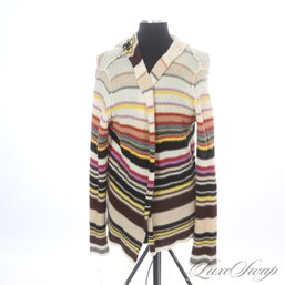 SOFT AS HECK ANONYMOUS PURE CASHMERE IVORY / MULTI RAINBOW SOUTHWESTERN STRIPE HOODED BUTTONLESS CARDIGAN