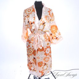 PLUS SIZE : BRAND NEW WITH TAGS SINDRELLA 2 PIECE FROSTED PEACH SLIP / FLORAL PRINT SATIN ROBE XXL