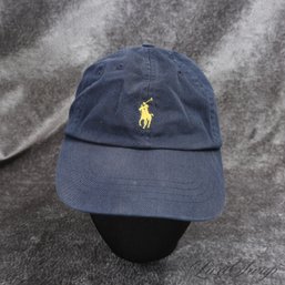 DAD ESSENTIALS! MENS POLO RALPH LAUREN NAVY BLUE YELLOW PONY GARMENT WASHED BASEBALL HAT OSF