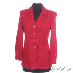 ABSOLUTELY GORGEOUS ST. JOHN COLLECTION BLACK LABEL RUBY RED KNIT CHEVRON JACKET W/ENAMEL BUTTONS 2