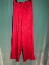 Anonymous Slinky Ribbed Solid Red Elastic Waist Pants No Size Fits Between L-XXL