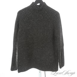 HIGH QUALITY WOMENS RALPH LAUREN ANTHRACITE GREY SHAGGY HAIRY CHUNKY RIBBED MOCKNECK ANGORA BLEND SWEATER S