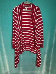 Soft Surroundings Red And White Stripe Long Sleeve Viscose Cardigan Sweater Size Xl