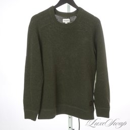NEAR MINT AND MODERN MENS FRANK & OAK OLIVE GREEN CROWSFOOT KNITTED CREWNECK SWEATER M