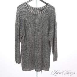 THIS IS GREAT! MARC JACOBS BLACK LABEL WHITE AND NAVY BLUE MARLED CROWSFOOT KNITTED LONG SWEATER / DRESS XS