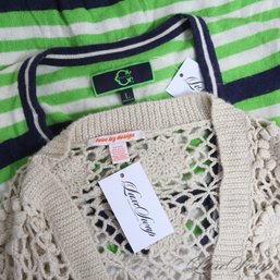 (DJ KHALED VOICE) ANOTHER ONE! LOT OF 2 WOMENS CARDIGAN SWEATERS INCLUDING C. WONDER GREEN STRIPED L
