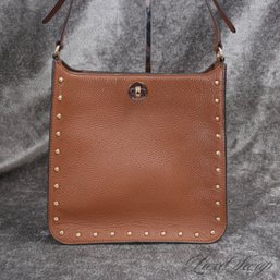FANTASTIC CONDITION MICHAEL KORS VICUNA BROWN TUMBLED LEATHER STUDDED EDGE TURNLOCK CROSSBODY BAG