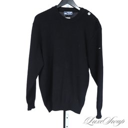 EXPENSIVE SAINT JAMES DEPUIS 1889 MADE IN FRANCE MENS MIDNIGHT THICK KNITTED CREWNECK SIDE BUTTON SWEATER