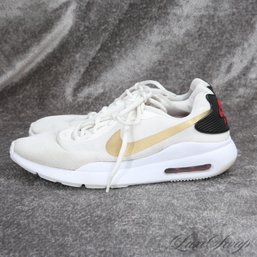 ULTRA LIGHTWEIGHT WOMENS NIKE WHITE MESH AND GOLD SWOOSH AIR SNEAKERS 9