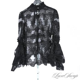 PLUS SIZE : BRAND NEW WITH TAGS BY NANCY BLACK SHEER LACE HIGHLY ORNATE BELL SLEEVE SHIRT XXXL