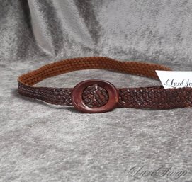 Womens De Vecchi By Hamilton Hodge Burnished Chocolate Brown Braided Basketweave Belt L