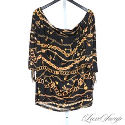 PLUS SIZE : BRAND NEW WITH TAGS ASHLEY STEWART SLINKY BLACK/GOLD VERSACE STYLE PRINT OFF SHOULDER TOP 22/24