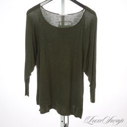 OUTSTANDING FABRIC WOW! MINNIE ROSE CASHMERE AND SILK FOREST GREEN BOATNECK RAGLAN DRAPED SWEATER FITS LIKE L