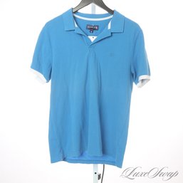 SUMMER PARTY PERFECT! $150 PLUS MENS VILLEBREQUIN LAKE BLUE PIQUE WHITE TRIMMED POLO SHIRT M