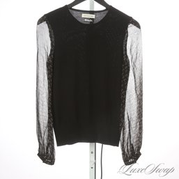 NEAR MINT AND EXPENSIVE ISABEL MARANT ETOILE BLACK KNITTED WOOL AND FLORAL PRINT SLEEVE CREWNECK SWEATER 36 EU