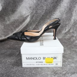 EXPENSIVE AND ESSENTIAL MANOLO BLAHNIK MADE IN ITALY 'CALAMISLI' BLACK LEATHER AND SUEDE SLINGBACK SHOES 39 /9