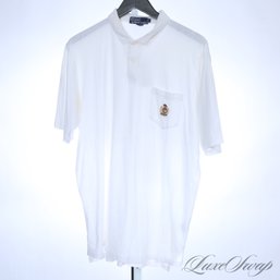 UNCOMMON NEO VINTAGE POLO RALPH LAUREN MENS WHITE POLO SHIRT WITH ROYALTY CROWN CREST L