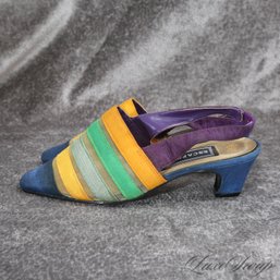 BRAND NEW WITHOUT BOX DEADSTOCK VINTAGE 1980S ESCAPADE MULTI STRIPED OVER MESH SLINGBACK SHOES 7