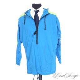 THIS IS A WHOLE VIBE! ORIGINAL VINTAGE 1990S OCEAN PACIFIC PEACOCK BLUE AND NEON HOODED SURF JACKET