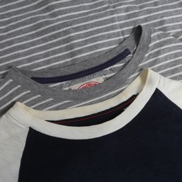 LOT OF 2 MENS BROOKS BROTHERS HEATHER GREY / WHITE STRIPED AND NAVY/WHITE RAGLAN LONG SLEEVE TEE SHIRTS ML