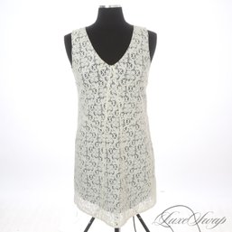 SUMMER PERFECT! MARC JACOBS BLACK LABEL ORNATE WHITE LACE OVER NAVY BABYDOLL DRESS XS