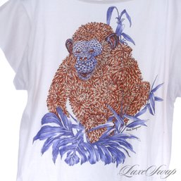 EXPENSIVE SALVATORE FERRAGAMO MADE IN ITALY WHITE ORNATE FLORAL PRINT WOMENS TEE SHIRT S