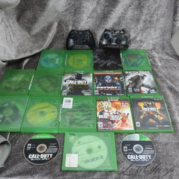 LOT OF 16 ASSORTED XBOX ONE GAMES AND TWO CONTROLLERS