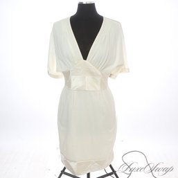 BRAND NEW WITH TAGS $475 CATHERINE MALANDRINO PEARL OFF WHITE VOILE PLEATED SATIN DETAIL EMPIRE WAIST DRESS 6