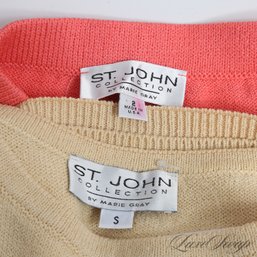 INCREDIBLE SUMMER OUTFIT! ST. JOHN MADE IN USA 2 PIECE ENSEMBLE BISQUE KNITTED TANK SHIRT AND CORAL PANTS 2