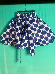 NEW WITHOUT TAGS SET OF COTTON FULL SHORT BLUE AND WHITE LARGE DOT ELASTIC WAIST SKIRT WITH MATCHING SCARF
