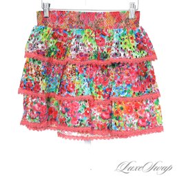 BRAND NEW WITH TAGS $395 ALICE AND OLIVIA 'GARDEN FLORAL' MULTICOLOR LACE EYELET SKIRT 2