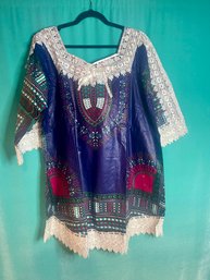 NEW WITHOUT TAGES NAVY BLUE WHITE LACED  DASHIKI  ONE SIZE FITS MOST