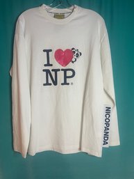 NEW WITHOUT TAGS NICOPANDA FOR FREEBIRD 'I LOVE NP' LONG SLEEVE PULLOVER STIRT SIZE M