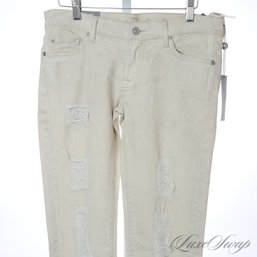BRAND NEW WITH TAGS $225 SEVEN FOR ALL MANKIND ULTRA PALE ALMOST WHITE SHREDDED DISTRESSED 'ROXANNE' JEANS 28