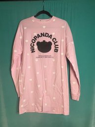 NEW WITHOUT TAGS NICOPANDA PINK WITH WHITE HEARTS  LONG SLEEVE PULLOVER SHIRT SIZE S